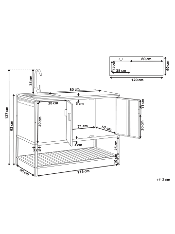 Beliani Gartenküche MAENZA in Schwarz - (W) 120 x (H) 127 x (L) 60 cm