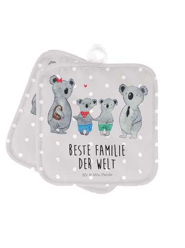 Mr. & Mrs. Panda Topflappen Koala Familie zwei mit Spruch in Grau Pastell