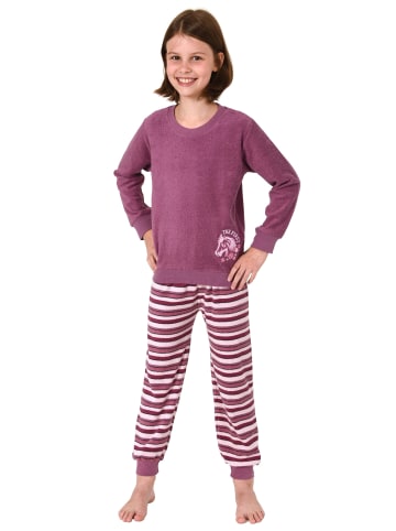 NORMANN Frottee Pyjama Schlafanzug langarm Bündchen und Pferd - 50649 in beere