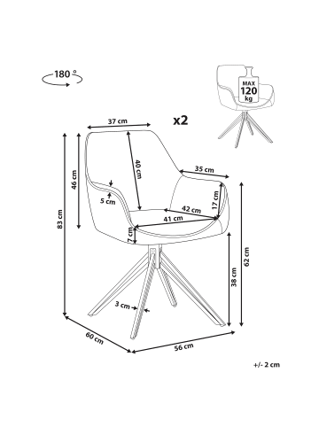Beliani 2er-Set Esszimmerstuhl JODAR in Beige/Schwarz