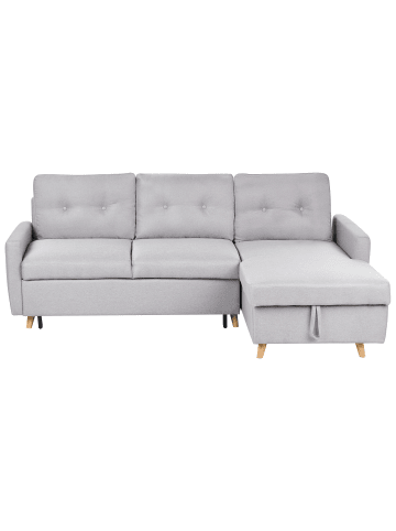 Beliani Ecksofa FLAKK in Grau/Heller Holzfarbton - (W) 232 x (H) 90 x (L) 147 cm