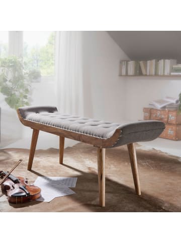 KADIMA DESIGN Sitzbank Stoff | 125x51x38cm, Massivholz Grau, Chesterfield