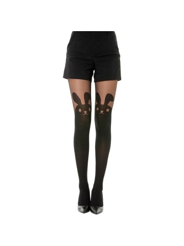 COFI 1453 Damen Strumpfhose hohe Taille gemusterte Strumpfhose Muster Optik in Schwarz