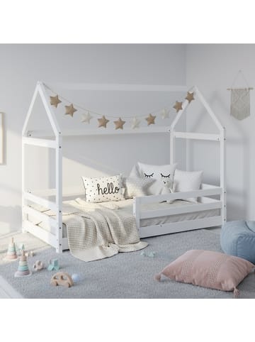 Homestyle4u Hausbett 80x160 mit Lattenrost in Weiß