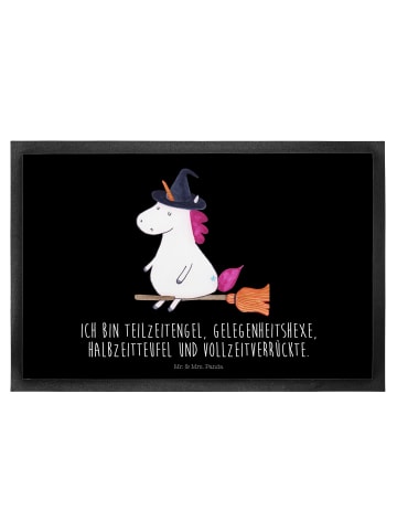 Mr. & Mrs. Panda Fußmatte außen Einhorn Hexe mit Spruch in Schwarz