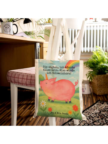 Mr. & Mrs. Panda Tragetasche Einhorn Schwein Design mit Spruch in Weiß