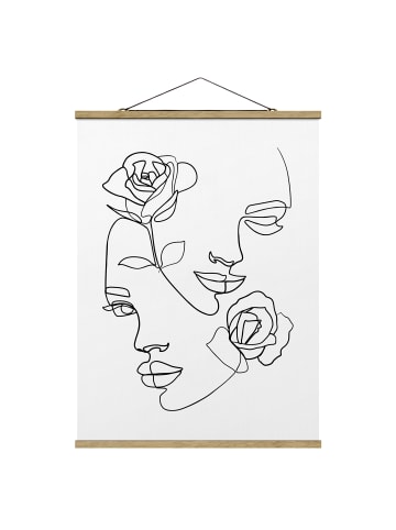WALLART Stoffbild - Line Art Gesichter Frauen Rosen Schwarz Weiß in Schwarz-Weiß