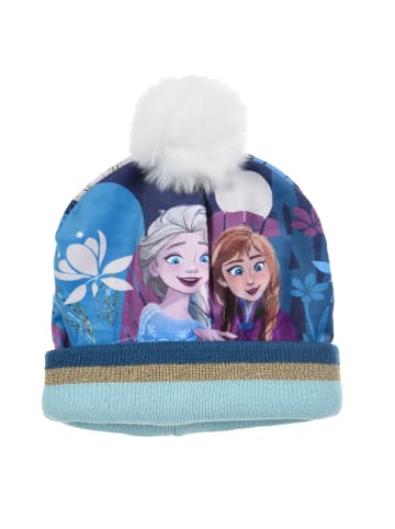 Disney Frozen Wintermütze mit Bommel Elsa und Anna in Blau