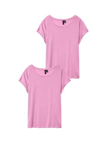 Vero Moda 2er-Pack T-Shirt Einfarbiges Stretch Oberteil in Fuchsia