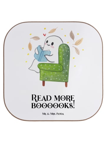 Mr. & Mrs. Panda Untersetzer für Gläser Gespenst  Buch  mit Spruch in Weiß