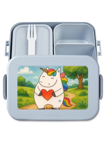 Mr. & Mrs. Panda Bento Box Einhorn Herz Design ohne Spruch in Blau Pastell