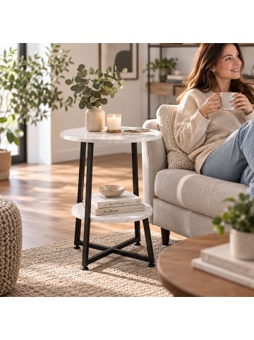 relaxdays Beistelltisch in Weiß/ Schwarz - (H)55 x ø 40 cm