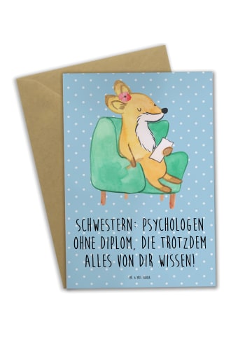 Mr. & Mrs. Panda Grußkarte Schwestern Psychologen mit Spruch in Blau Pastell