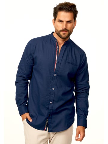 behype Langarmhemd - aus Leinen im Regular-Fit mit Stehkragen in Navy