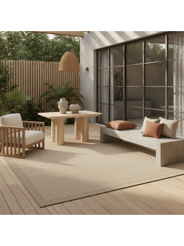 KADIMA DESIGN Teppich Outdoor Flachgewebe Uni-Farbe Polypropylen Balkon in Beige