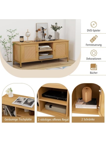 COSTWAY TV-Schrank Rattan 120x40x48cm in Hellbraun