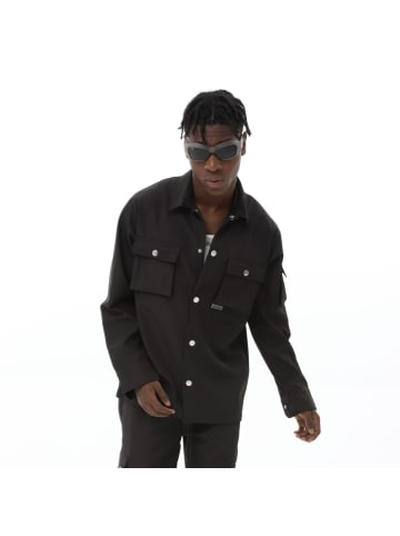 COFI 1453 HemdjackeKnöpfen und Taschen langarm Overshirt Anthrazit S in Schwarz
