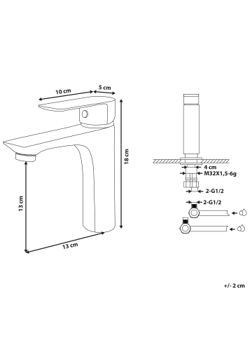 Beliani Wasserhähne BERLOI in Schwarz - (W) 5 x (H) 18 x (L) 13 cm