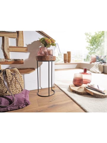 KADIMA DESIGN Beistelltisch aus Massivholz, Baumstamm-Tischplatte im Landhausstil in Braun