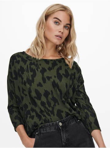 ONLY Print 3/4 Arm Shirt Dünner Rundhals Muster Pullover ONLELCOS in Schwarz-5