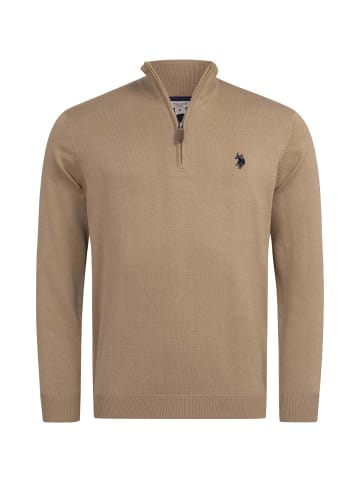 U.S. Polo Assn. Stehkragenpullover USKnooxx – Herren Half-Zip Strickpullover in Camel Melagne