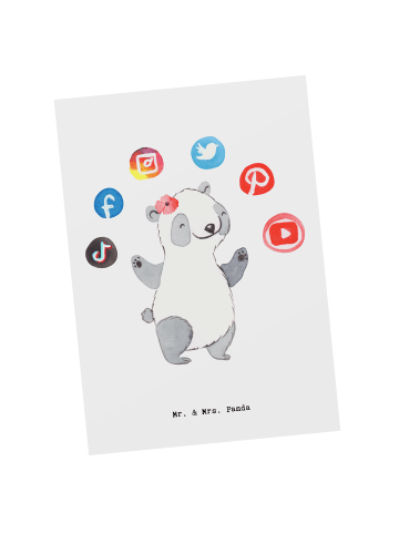 Mr. & Mrs. Panda Postkarte Social Media Managerin Herz ohne Spruch in Weiß