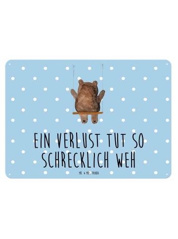 Mr. & Mrs. Panda Blechschild Bär Schaukel mit Spruch in Blau Pastell