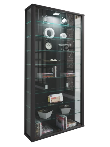 VCM  Holz Glas Stand Vitrine Sammelvitrine Lumo Maxi in Schwarz