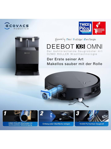 Ecovacs DEEBOT X8 OMNI BLACK EU Saugroboter in Schwarz