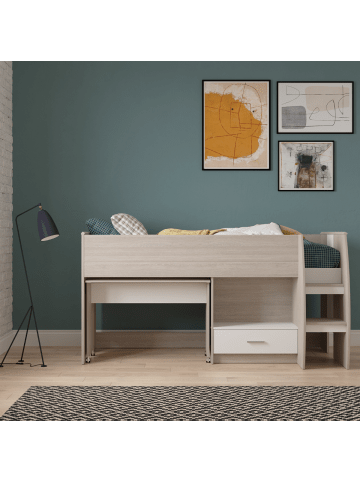 CALICOSY Kombibett NANO in Helles Holz - (W) 120,9  x (H) 103,3  x (L) 204,5  cm