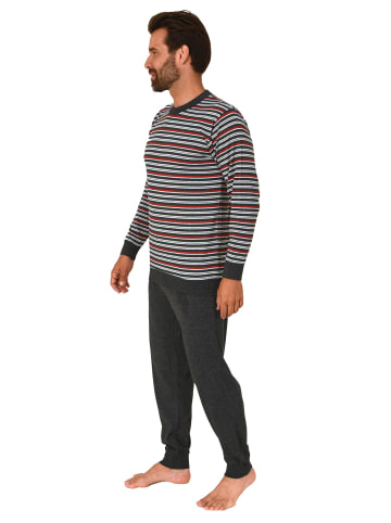 NORMANN langarm Schlafanzug Bündchen Pyjama Streifen - 83112 in grau/rot