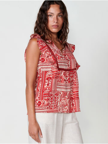 KOROSHI Bluse mit rÃ¼schenÃ¤rmeln und gemusterten prints in rot