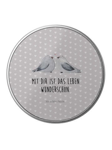 Mr. & Mrs. Panda Blechbüchse Turteltauben Liebe mit Spruch in Grau Pastell