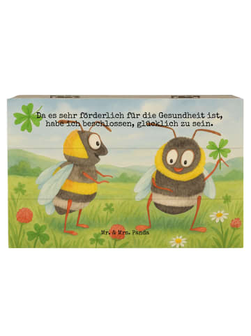 Mr. & Mrs. Panda Holzkiste Hummeln Kleeblatt Design mit Spruch in Weiß
