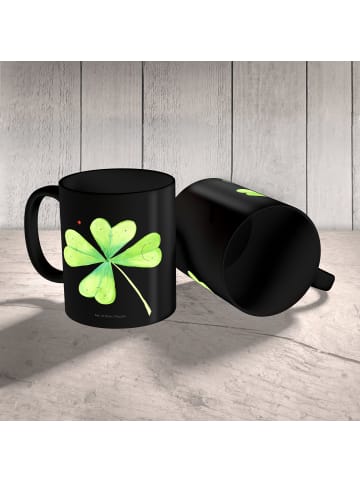 Mr. & Mrs. Panda Kaffeetasse Blume Kleeblatt ohne Spruch in Schwarz