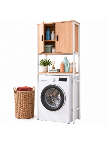 relaxdays Waschmaschinenschrank in Weiß/ Natur - (B)64 x (H)170 x (T)27 cm