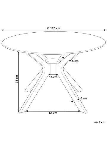 Beliani Esszimmertisch TYMIS in Braun - (W) 120 x (H) 75 x (L) 120 cm