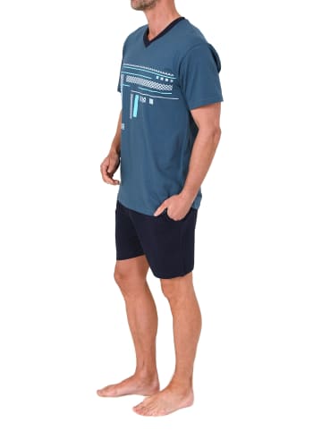 NORMANN Shorty Schlafanzug kurzarm Pyjama Frontprint Übergrösen in blau