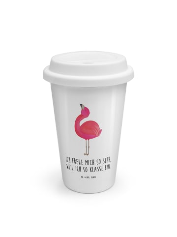 Mr. & Mrs. Panda To Go Becher Flamingo Stolz mit Spruch in Weiß