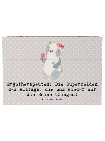 Mr. & Mrs. Panda Box Ergotherapeutin Superhelden mit Spruch in Grau Pastell