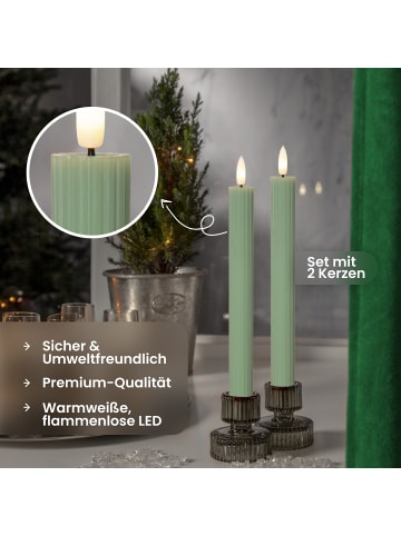 STAR Trading LED Stabkerze Flamme Stripe 2er-Set aus Wachs, grün in Grün