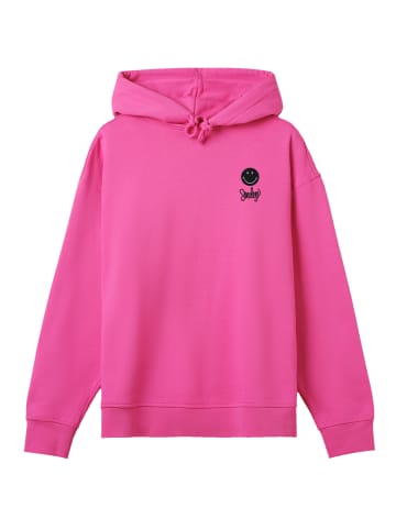 F4NT4STIC Hoodie Smiley Script Wordmark dark Bestickt in hyper pink