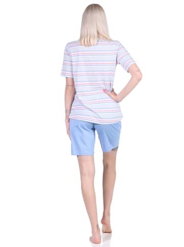 NORMANN Schlafanzug kurzarm Pyjama Shorty Streifen - 72898 in hellblau