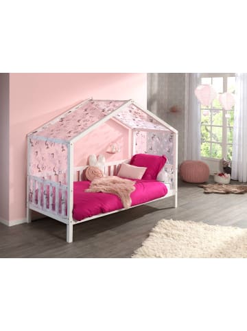 58 aufm Kessel HAUSBETT mit Textilhimmel Kapua 210x170x97 aus Massivholz in Weiß