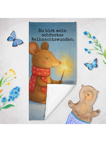 Mr. & Mrs. Panda Badehandtuch Maus Weihnachten Design mit Spruch in Eisblau