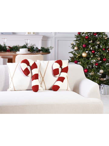Beliani 2er-Set Dekokissen CANDY CANE in Rot/Weiß