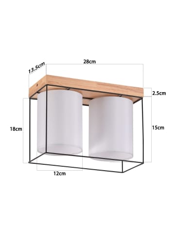 ZMH Deckenleuchte in schwarz 2-flammige E14 Holz Vintage mit Stoff-Lampenschirm