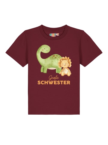 wat? Apparel T-Shirt Dinosaurier 06 Große Schwester in Weinrot