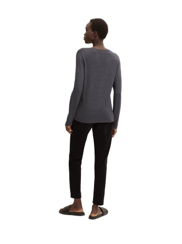 Tom Tailor Dünner Strickpullover Basic V-Ausschnitt Stretch Sweater in Dunkelgrau