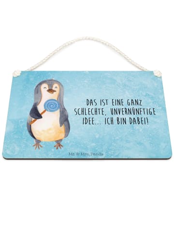 Mr. & Mrs. Panda Schild Pinguin Lolli mit Spruch in Eisblau